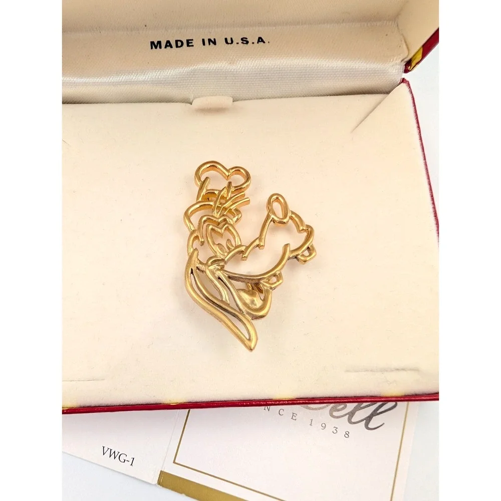 2 Vintage Van Dell Mickey & Co Disney Goofy Brooch Pin Gold Tone Signed Box READ